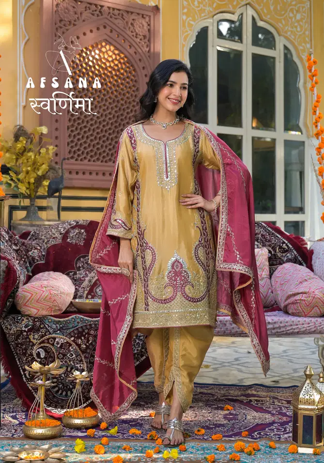 Swarnima Nx By Afsana Chinon Embroidery Dhoti Style Readymade Suits Wholesale Shop In Surat